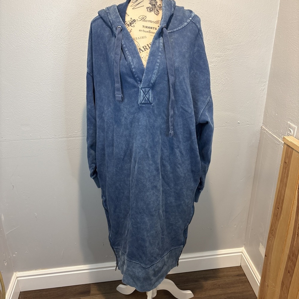 Free People Movement Spur Of The Moment Solid Hoodie Dress Size Medium Blue